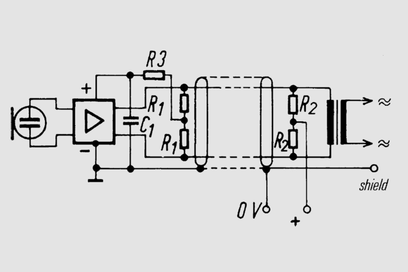 Phantom Power: The positive side is applied to both signal lines via two resistors (R2). Dynamic mics, can’t “see” it, because there is no voltage difference between the signal lines.