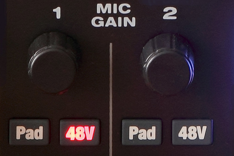Condenser mics require phantom power. The respective switch is often labeled “P48” or “48V”.