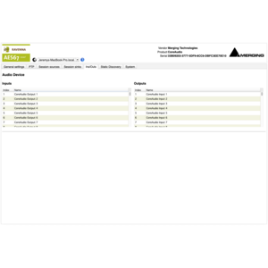 VAD Standard AoIP Driver Web Settings io names Screenshot