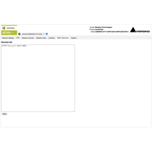 VAD Standard AoIP Driver Web Settings Static Discovery Screenshot