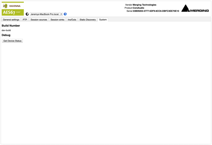 VAD Standard AoIP Driver Web Settings System Screenshot