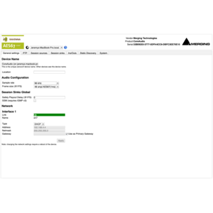 VAD Premium AoIP Driver Web Settings Main Page Screenshot