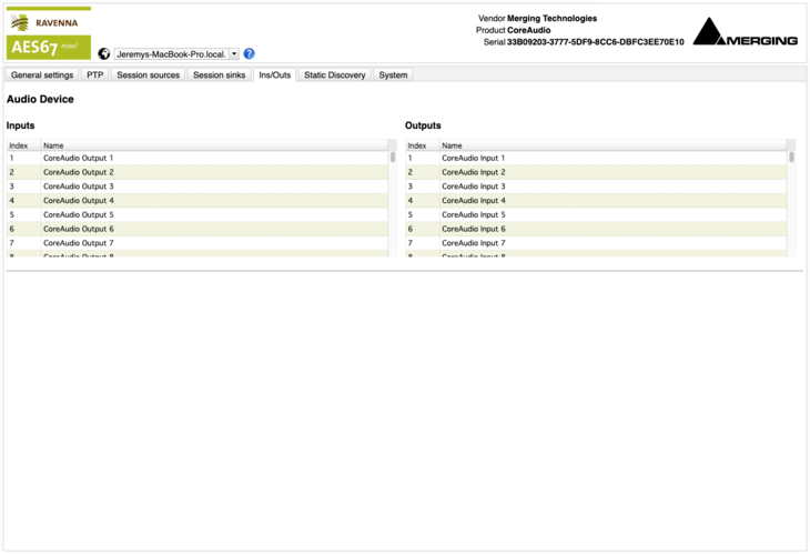 VAD Premium AoIP Driver Web Settings io names Screenshot